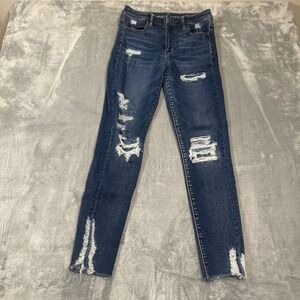 American Eagle Jeans Women's‎ Size 8 Super Hi Rise Jegging Blue Ripped